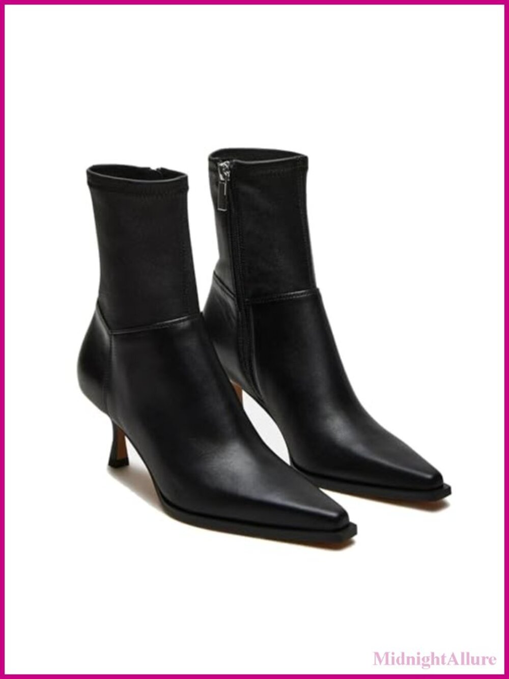 Kitten Heel Ankle Boots Pointed Toe Side Zipper Synthetic Leather